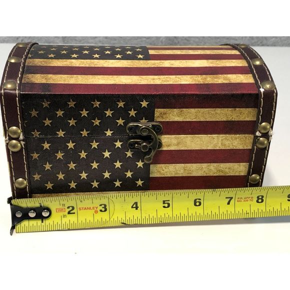 American Flag Rustic Wooden Chest Latch Storage Box - Picture 6 of 9